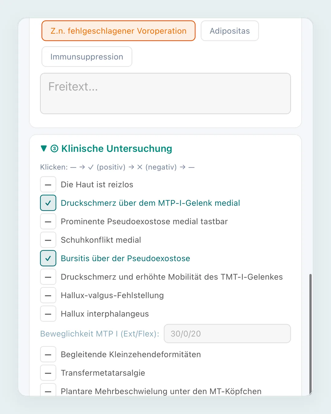 Klinische Untersuchung im Sprechstundenbrief-Generator